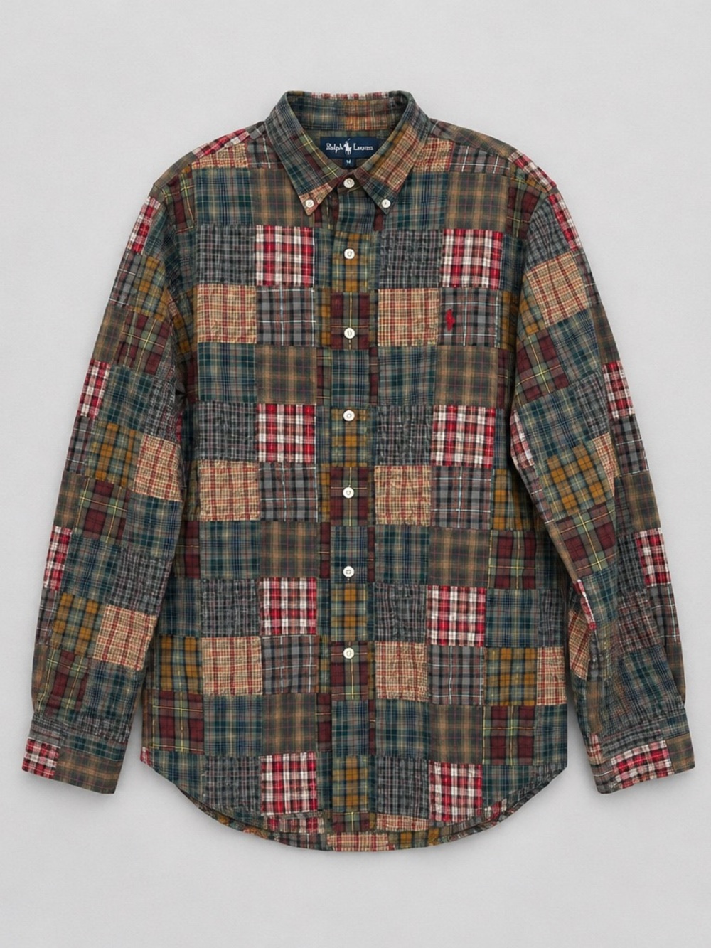 EUC Ralph Lauren Patchwork Plaid Button-Down Shirt - Red, Green, Brown, Blue